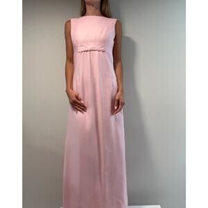 Vintage 1960s -70s Lord & Taylor Sleeveless Column Gown Pink Small Med JL